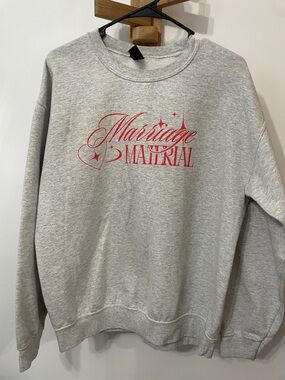 Gildan Gray Sweatshirt with Red 'Marriage Material' Script